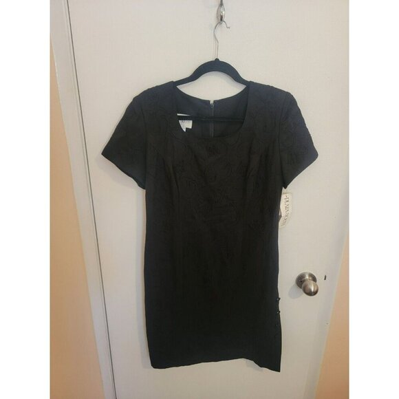 PlazaSouth SheathDress Embroidered WomensSize10 Black Coquette Office PreppyNWT - Picture 1 of 9